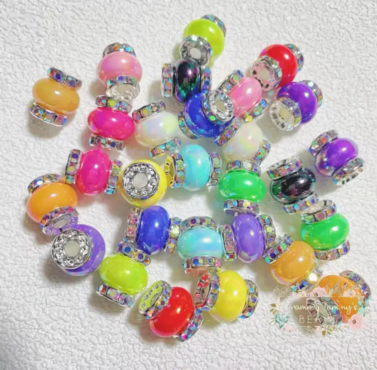 20 Assorted Rhinestone Pearl Spacer Beads in Container 14mm Rhinestone Spacer Beads