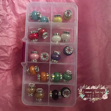 Load image into Gallery viewer, 20 Assorted Rhinestone Pearl Spacer Beads in Container 14mm Rhinestone Spacer Beads
