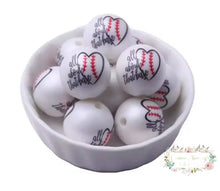 Load image into Gallery viewer, 20mm Acrylic Baseball themed Bead - 5 Count 20mm Beads
