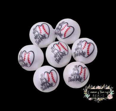 20mm Acrylic Baseball themed Bead - 5 Count 20mm Beads