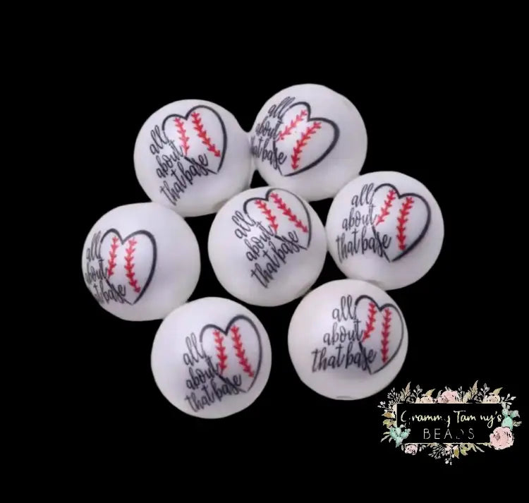 20mm Acrylic Baseball themed Bead - 5 Count 20mm Beads