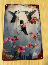 Load image into Gallery viewer, Creative Tin Sign 8x12 - Three Hummingbirds
