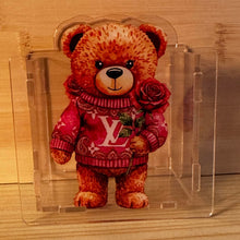 Load image into Gallery viewer, Love Bear with Pink Rose - Acrylic Pen/Pencil/Bush Holder
