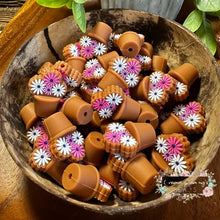 Load image into Gallery viewer, 3D Silicone Focal Bead - Flower Pot Pink &amp; White 1 Count Beads

