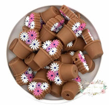 Load image into Gallery viewer, 3D Silicone Focal Bead - Flower Pot Pink &amp; White 1 Count Beads
