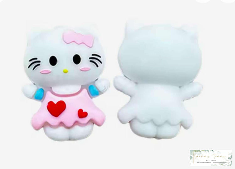 3D Silicone Focal Bead - Kitty Pink 1 Count Beads