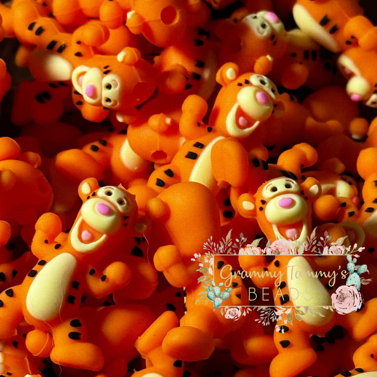 3D Silicone Focal Bead - Tiger 1 Count Beads