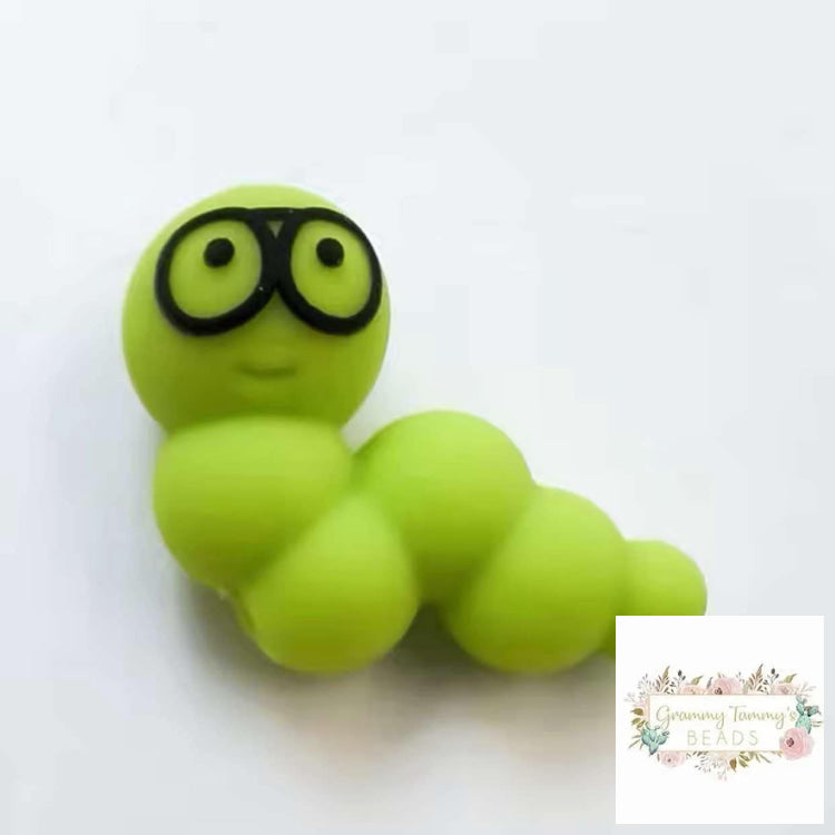 3D Silicone Focal Bead - Worm Green 1 Count Beads