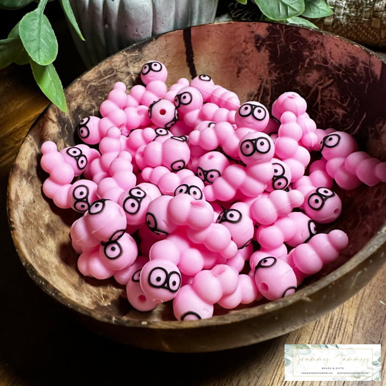 3D Silicone Focal Bead - Worm Pink = 1 Count Beads