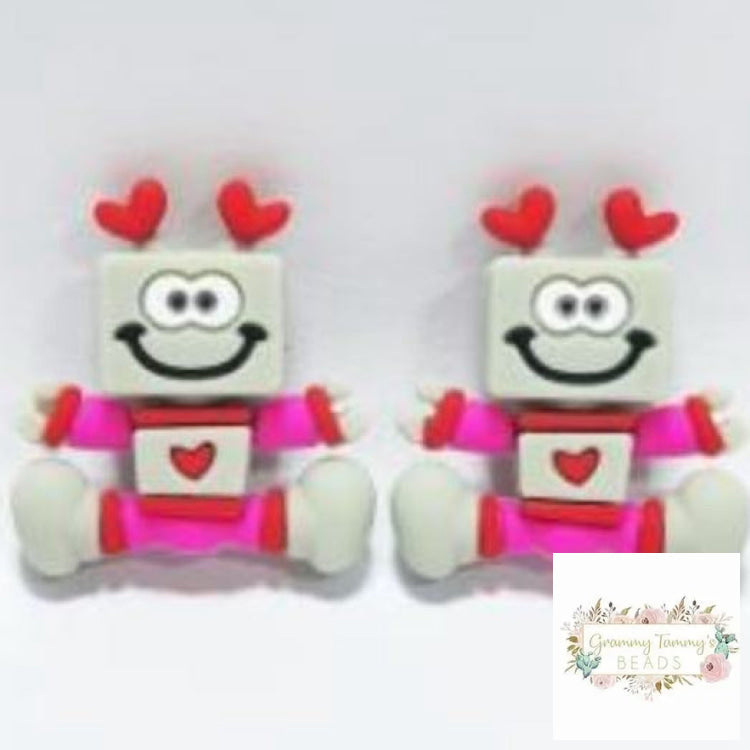 3D Valentine Robot Silicone Focal Bead