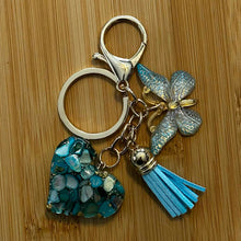 Load image into Gallery viewer, Tiffany Blue Color Heart &amp; Butterfly Keychain with Tassel
