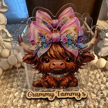Load image into Gallery viewer, Highland Cow with Bow - Acrylic Pen/Pencil/Brush Holder
