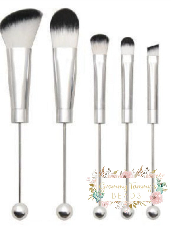 5Pcs Beadable Makeup Cosmetic Brushes Silver Make Up