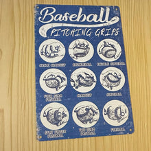 Load image into Gallery viewer, Creative Tin Sign 8X12 - Baseball Pitching Grips - Blue
