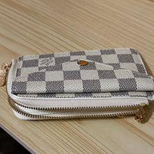 Load image into Gallery viewer, LV Grey &amp; White Zipper Coin Purse Keychain - Card Holder
