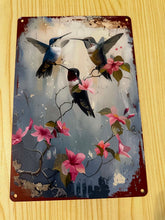 Load image into Gallery viewer, Creative Tin Sign 8x12 - Three Hummingbirds
