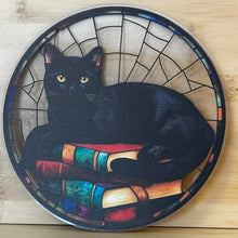 Load image into Gallery viewer, Acrylic Suncatcher with Chain - Large - Black Cat on Books
