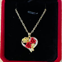 Load image into Gallery viewer, Double Rose with Heart Gold-Tone Necklace
