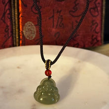 Load image into Gallery viewer, Carved Jadeite Jade Laughing Buddha Pendant, Rope Necklace, Amulet
