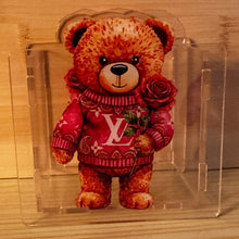 Load image into Gallery viewer, Love Bear with Pink Rose - Acrylic Pen/Pencil/Bush Holder
