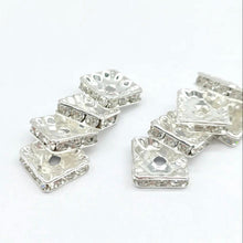 Load image into Gallery viewer, 10mm Silver Plated Square Rhinestone Rondelle Crystal Beads Loose Spacer - 10 Count
