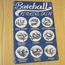 Load image into Gallery viewer, Creative Tin Sign 8X12 - Baseball Pitching Grips - Blue
