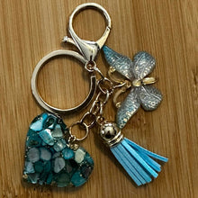 Load image into Gallery viewer, Tiffany Blue Color Heart &amp; Butterfly Keychain with Tassel
