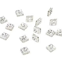 Load image into Gallery viewer, 10mm Silver Plated Square Rhinestone Rondelle Crystal Beads Loose Spacer - 10 Count
