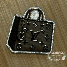 Load image into Gallery viewer, ACRYLIC FLATBACK - Love Striped Purse - Silver Glitter Flatback Glitter Flatback
