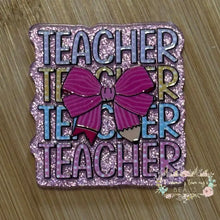 Load image into Gallery viewer, ACRYLIC FLATBACK - Teacher with Bow Pink Glitter Glitter Flatback
