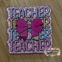 Load image into Gallery viewer, ACRYLIC FLATBACK - Teacher with Bow Pink Glitter Glitter Flatback
