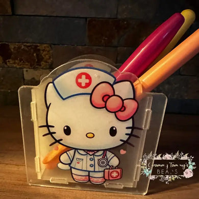 Acrylic Pen/Pencil/Brush Holder - Kitty Nurse Pen holder