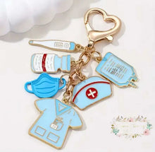 Load image into Gallery viewer, Alloy Enamel Medical Tool Nurse Pendant Keyring Key Chain Blue Keychain
