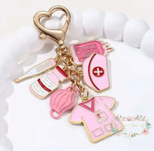 Load image into Gallery viewer, Alloy Enamel Medical Tool Nurse Pendant Keyring Key Chain Pink Keychain
