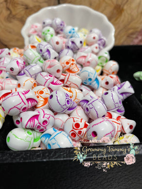 Beads - 20Mm Acrylic Bubblegum 5 Count Assorted Skulls Focal