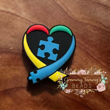 Load image into Gallery viewer, Autism Heart Puzzle Silicone Focal Bead Beads
