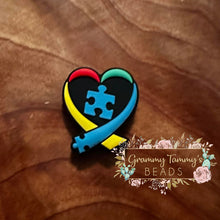 Load image into Gallery viewer, Autism Heart Puzzle Silicone Focal Bead Beads
