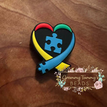 Load image into Gallery viewer, Autism Heart Puzzle Silicone Focal Bead Beads
