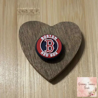 B Baseball - Red - Silicone Focal Bead - One Count Silicone Focal Bead