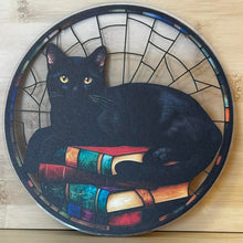 Load image into Gallery viewer, Acrylic Suncatcher with Chain - Large - Black Cat on Books

