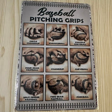 Load image into Gallery viewer, Creative Tin Sign 8X12 - Baseball Pitching Grip - White
