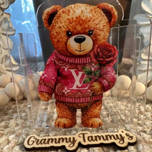 Load image into Gallery viewer, Love Bear with Pink Rose - Acrylic Pen/Pencil/Bush Holder
