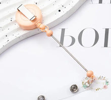 Load image into Gallery viewer, Badge Reels Retractable Holder With Belt Clip &amp; Bead Bar Peach Beadable
