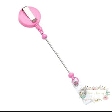 Load image into Gallery viewer, Badge Reels Retractable Holder With Belt Clip &amp; Bead Bar Pink Beadable
