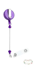 Load image into Gallery viewer, Badge Reels Retractable Badge Holder with Belt Clip &amp; Bead Bar Purple Beadable
