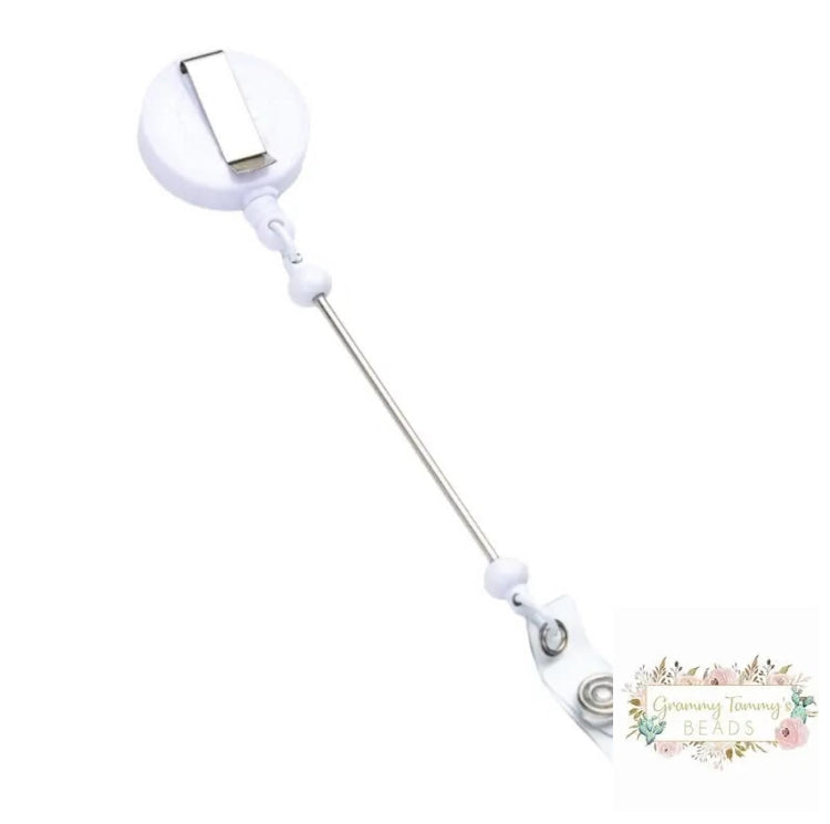 Badge Reels Retractable Holder With Belt Clip & Bead Bar White Beadable