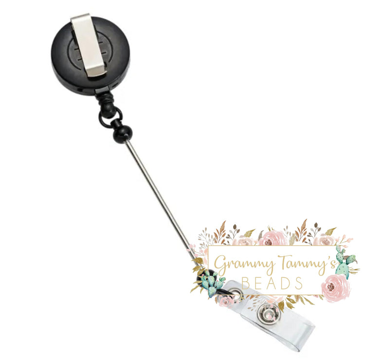 Badge Reels Retractable Holder With Belt Clip & Bead Bar Black Beadable