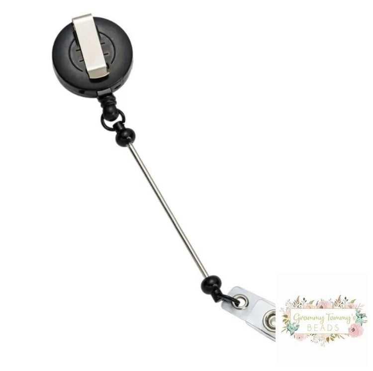 Badge Reels Retractable Holder With Belt Clip & Bead Bar Black Beadable