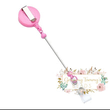 Load image into Gallery viewer, Badge Reels Retractable Holder With Belt Clip &amp; Bead Bar Pink Beadable
