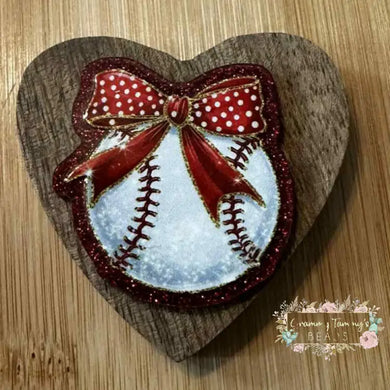 Baseball with Bow - Red Glitter Flatback 1 Count Glitter Flatback